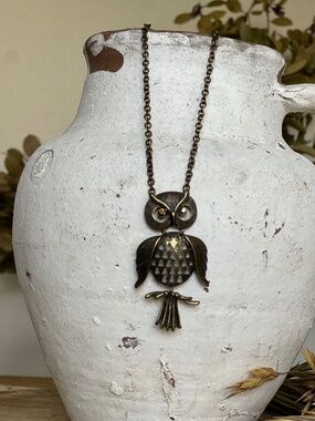 Hipster Whimsygoth Metal Owl Pendant Necklace